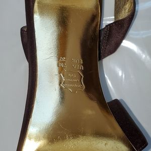 Brown Open Toe Satin  Pumps Size 7